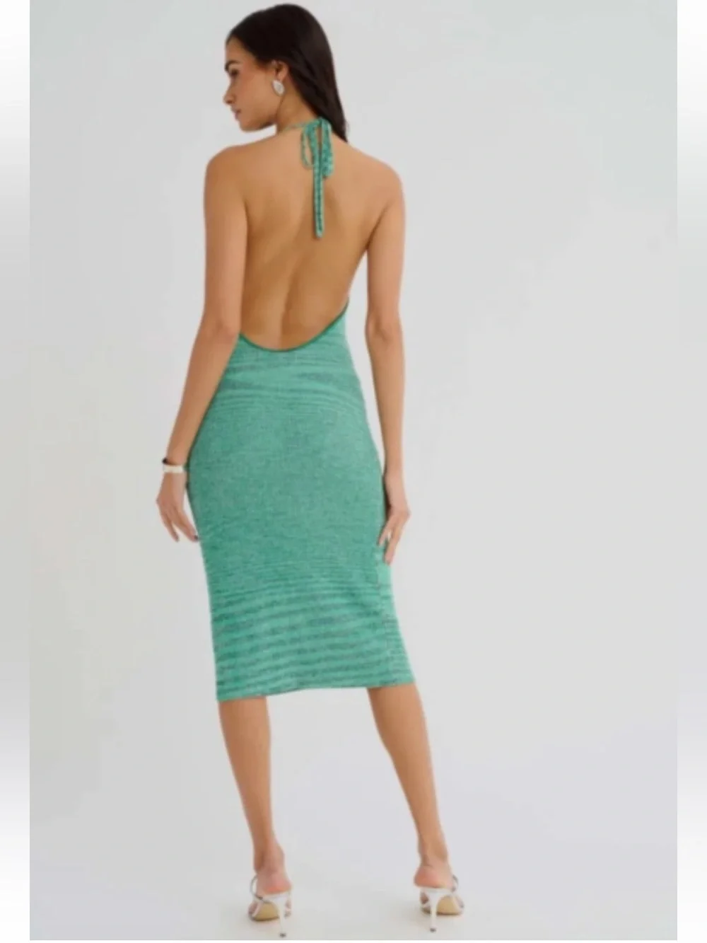 Rumored Riptide Green Halter MIDI Knit Bodycon Dress Size M S L NWT Coastal Chic